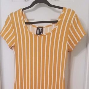 Mustard Maxi Dress with White Stripes